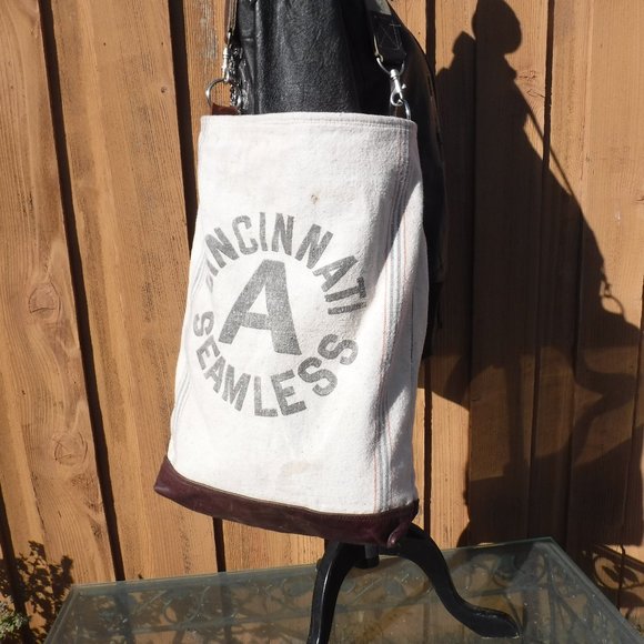 crossbodyleather Handbags - Crossbodyleather Extra Large Leather/Cotton Tote Made in USA